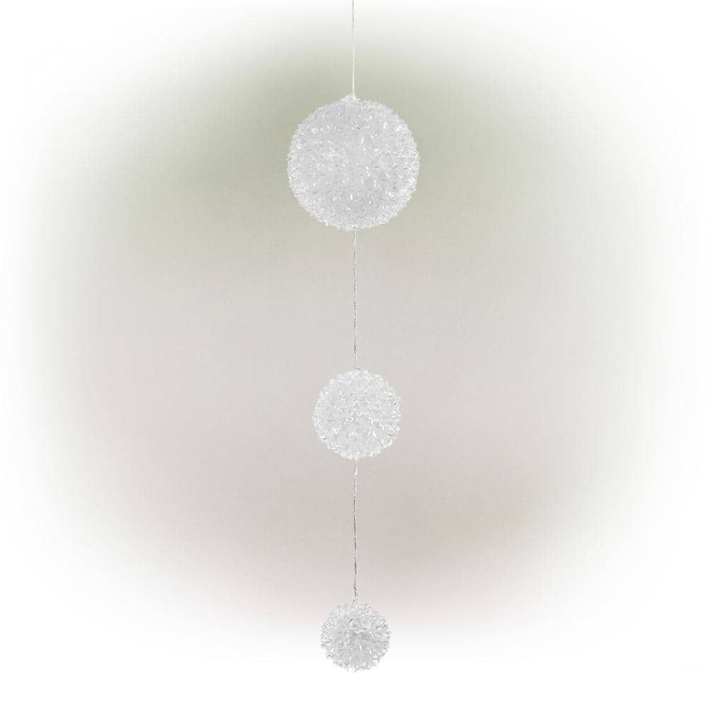 Alpine Corporation 37 in. Tall 3-Tier Christmas Ornaments With Chasing Blue and White LED Lights COR164