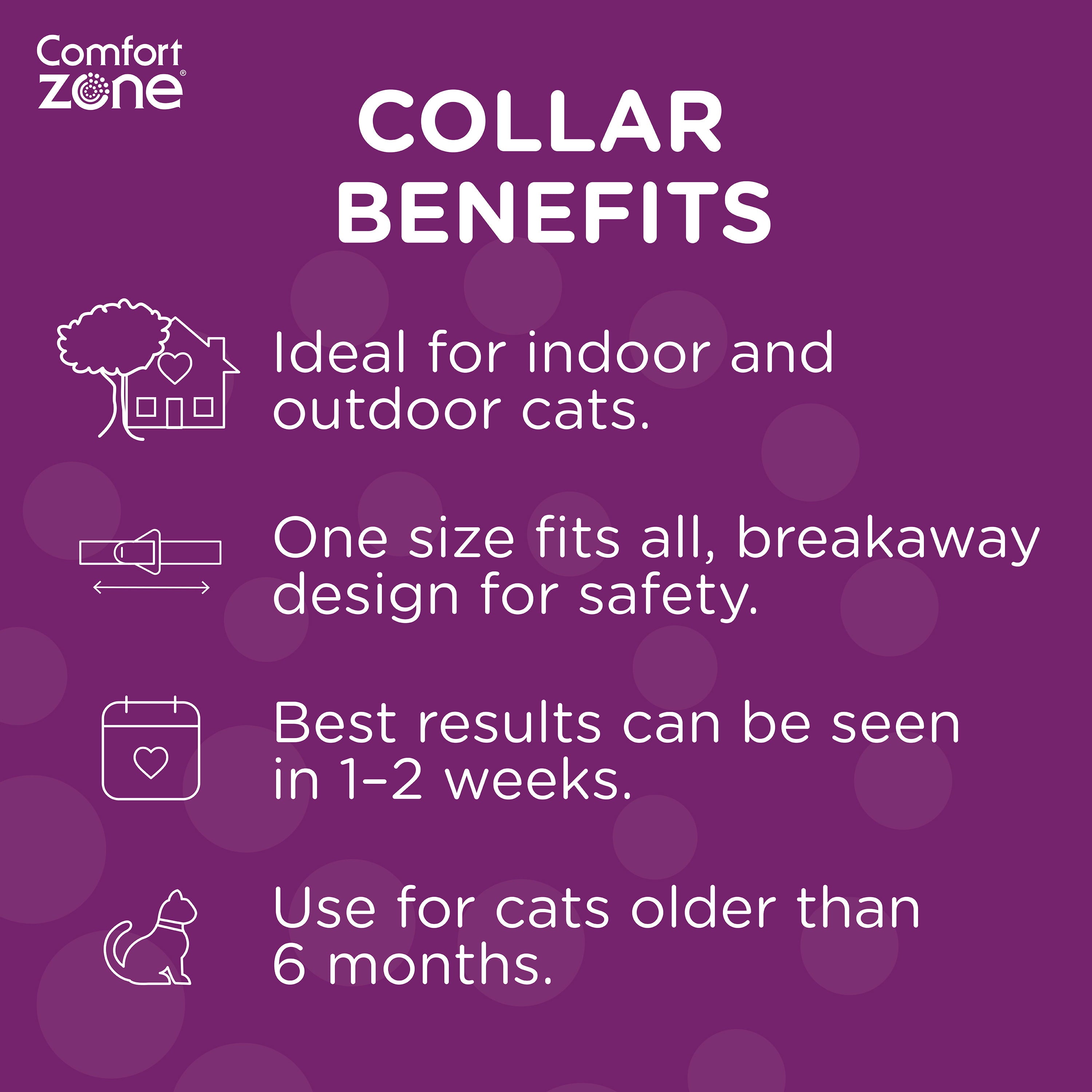 Comfort Zone Cat Calming Pheromone Collar， Anxiety and Stress Relief， Breakaway Design， 1pk