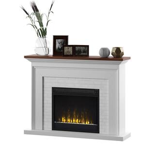 Twin Star Home Farmhouse 47.38 in. Freestanding Electric Fireplace Wall Mantel with Faux Brick in White 23WM6623-TPT01S