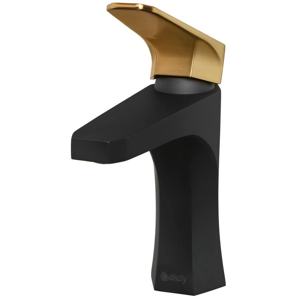 AKDY Single Hole SingleHandle Bathroom Faucet in Matte Black with Brushed Gold Handle