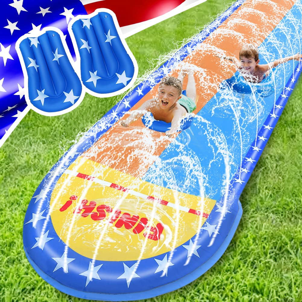 Lavinya Slip Water Slides for Backyard Extra Long and Wide 2 Racing Lanes Outdoor Water Slip and Water Slide Toys with 2 Bodyboard (20' Extra Long Double Slip Water Slides)