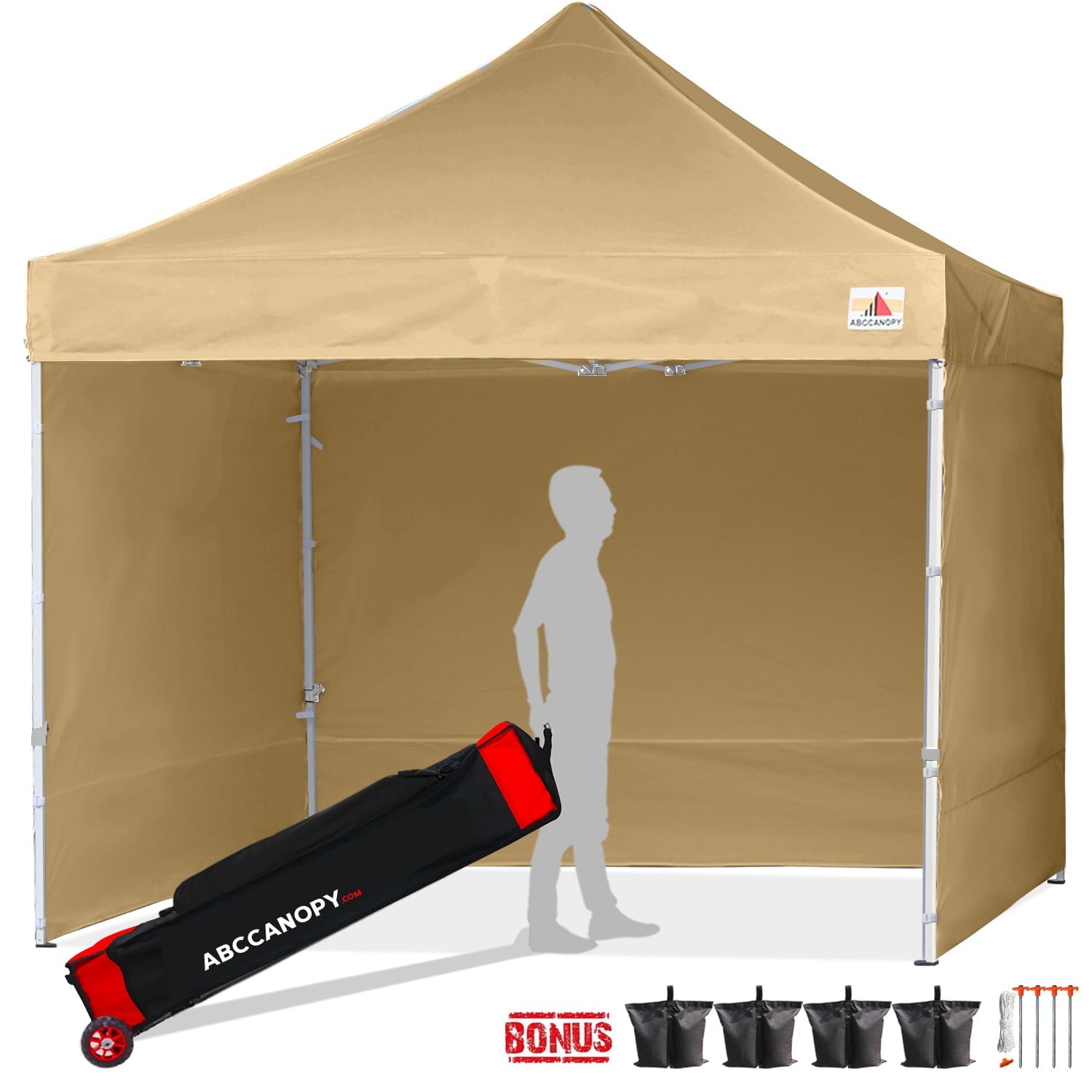 ABCCANOPY 10 ft x 10 ft Metal Pop-Up Commercial Canopy Tent with walls, Beige