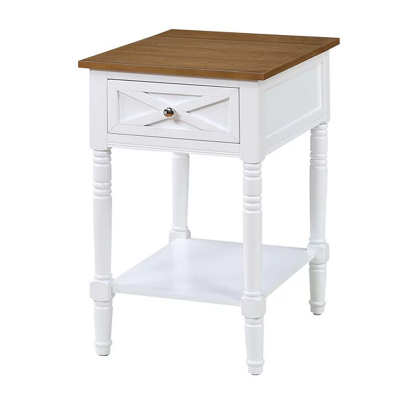 Convenience Concepts Country Oxford 1 Drawer End Table with Charging Station and Shelf