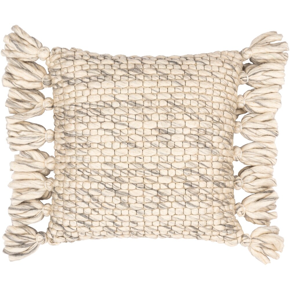 Marianne Chunky Woven Farmhouse Throw Pillow with Tassels