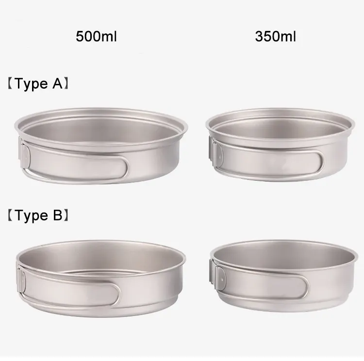 Manufacturer Supply Outdoor Camping 500ml 350ml Pure Titanium Frying Pan with Folding Handle