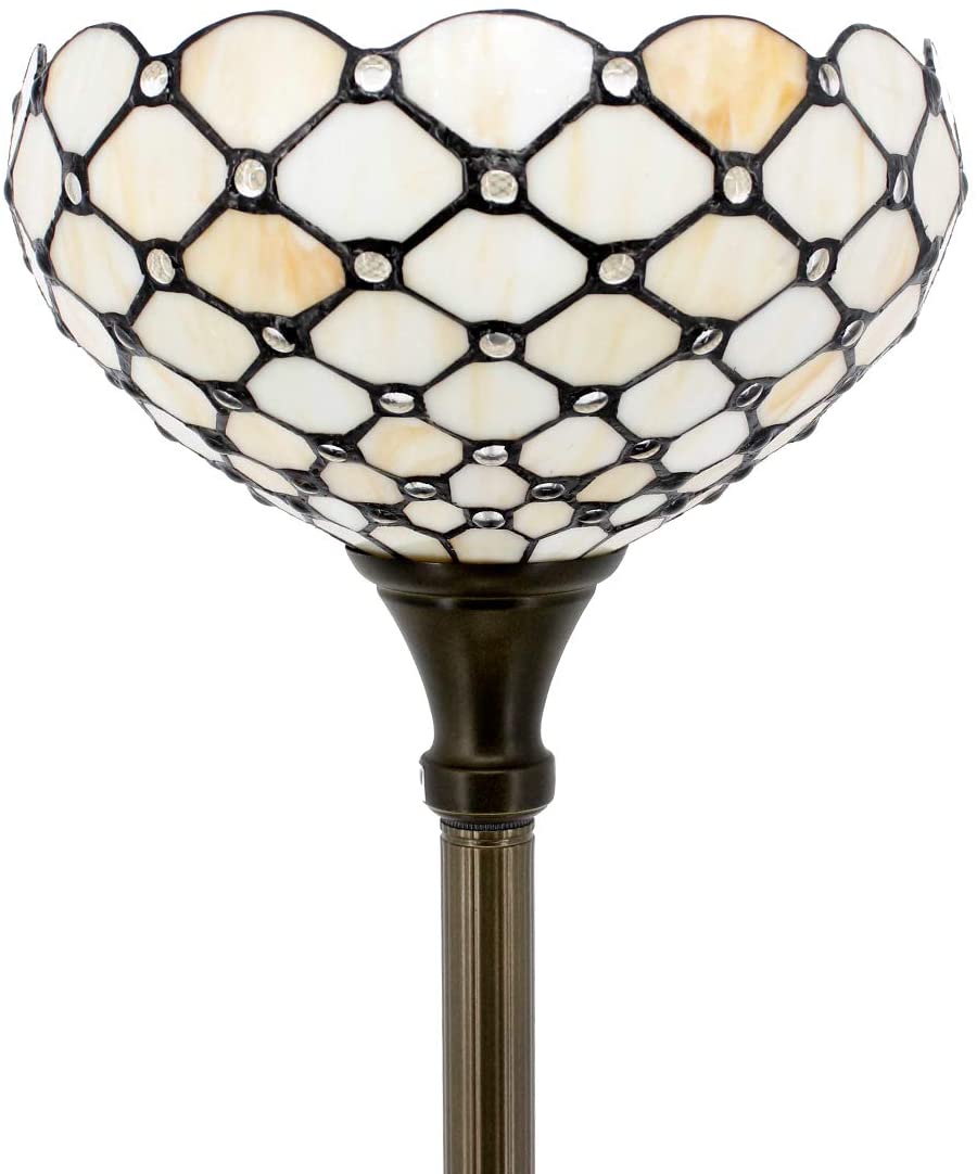 BBNBDMZ Tiffany Floor Lamp Cream Amber Stained Glass Bead Light 12X12X66 Inches Pole Torchiere Standing Corner Torch Uplight Decor Bedroom Living Room  Office (LED Bulb Included) S005 Ser