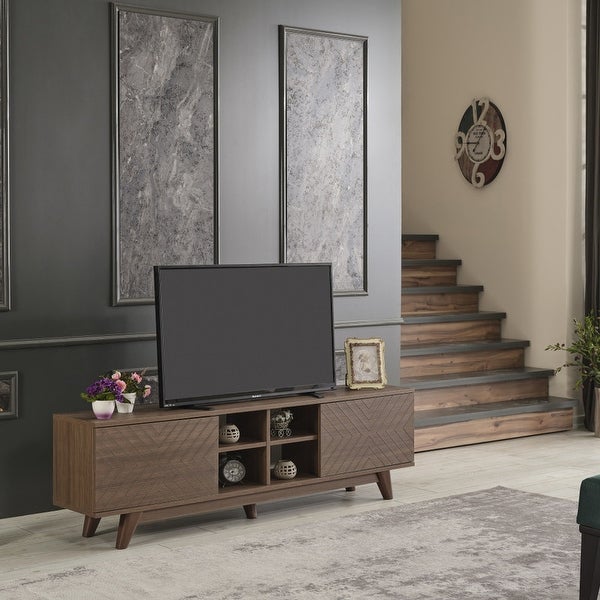 67'' TV Stand 2 Door Cabinet with 4 Cubby Hole Shelves， Fits up to 65'' TVs