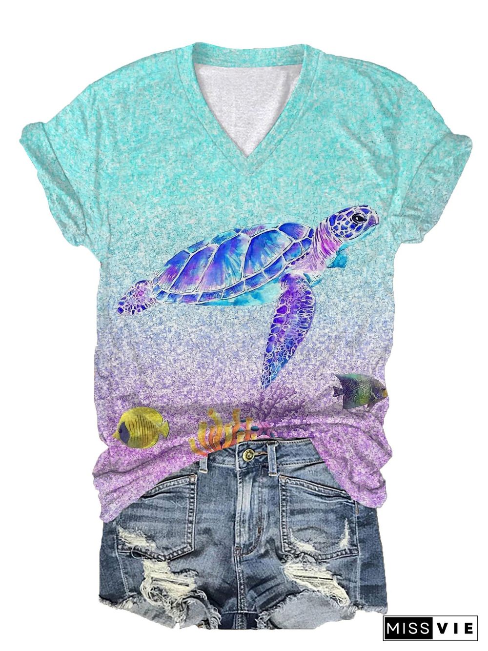 Women's Maui Sea Turtle Print T-Shirt