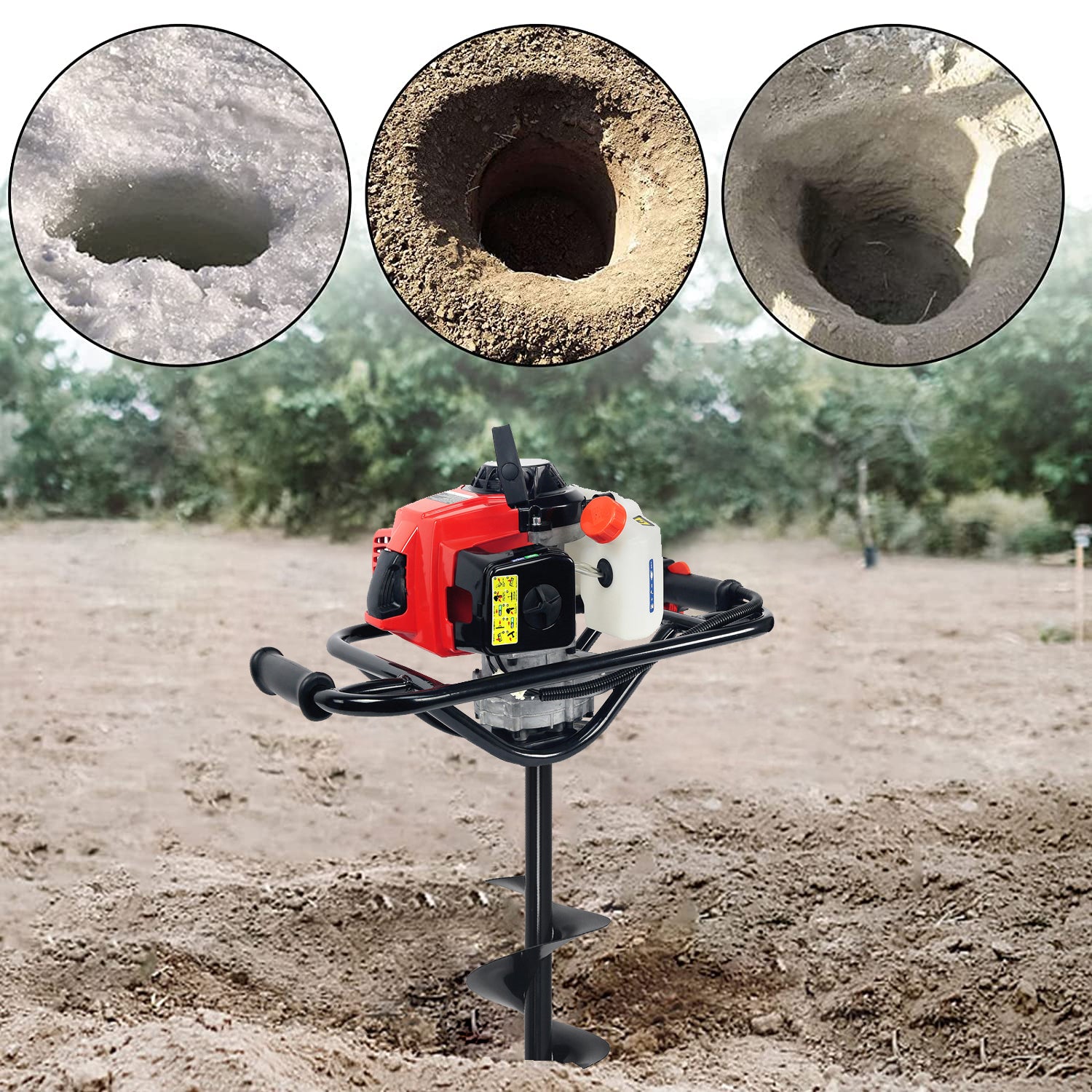 XtremepowerUS 63CC V-Type 2-Stroke Gas Post Hole Digger One Man Auger Machine Recoil Gasoline Powered (Digger Engine)