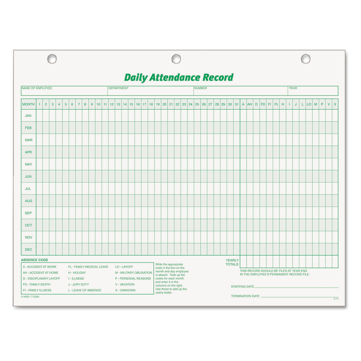 Daily Attendance Card by TOPSandtrade; TOP3284