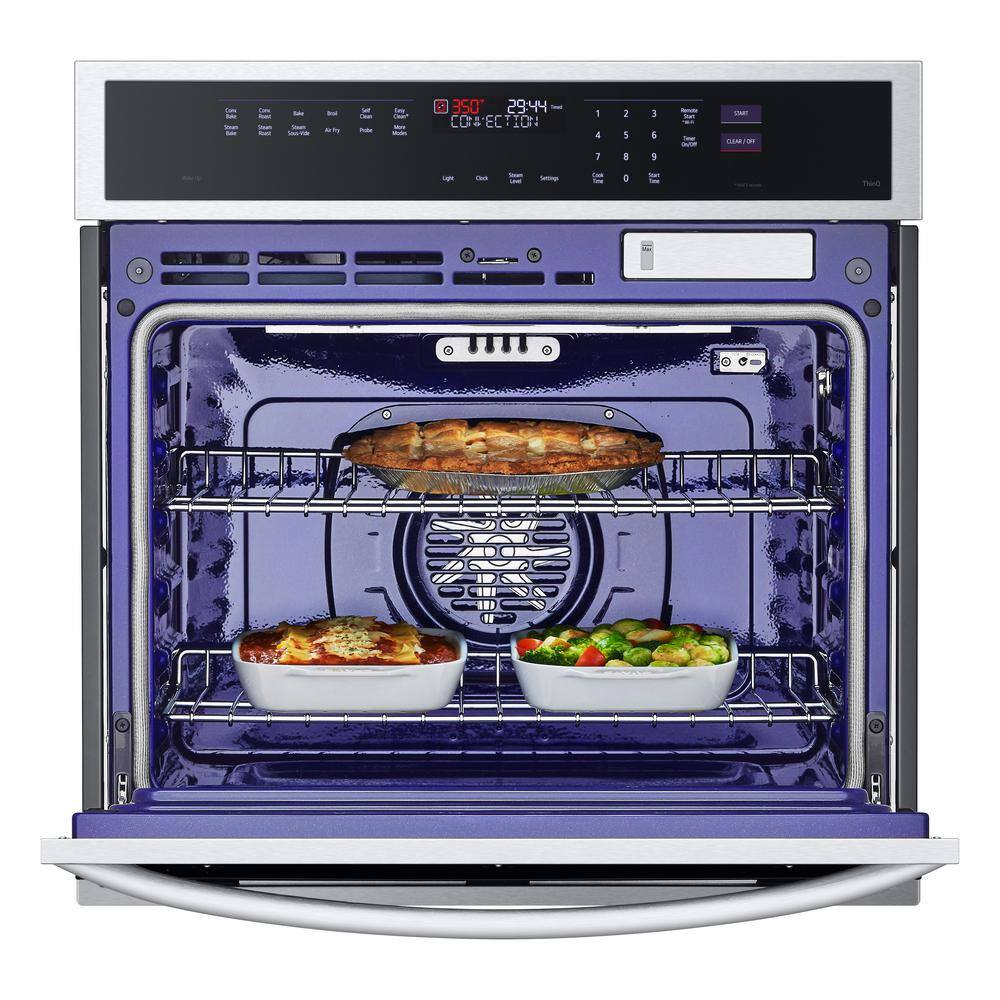 LG 4.7 cu. ft. 29.75 W Smart Single Electric Wall Oven with True Convection InstaView Air Fry Steam in Stainless Steel WSEP4727F