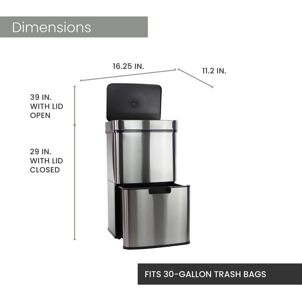 Hanover 16.4 Gal. Stainless Steel Metal Household Trash Can with Sensor Lid HTRASH62L-1