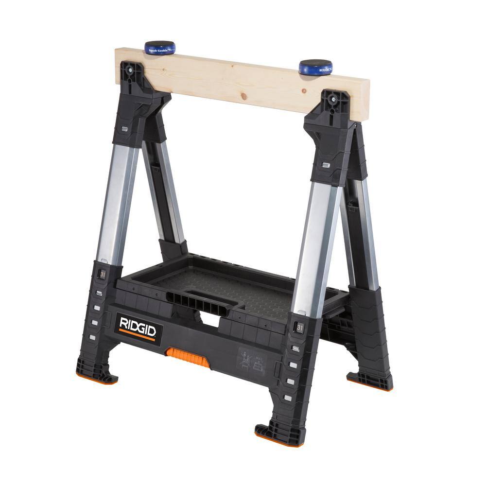 RIDGID 32 in. Polypropylene Folding Sawhorse with Adjustable Metal Legs 230710