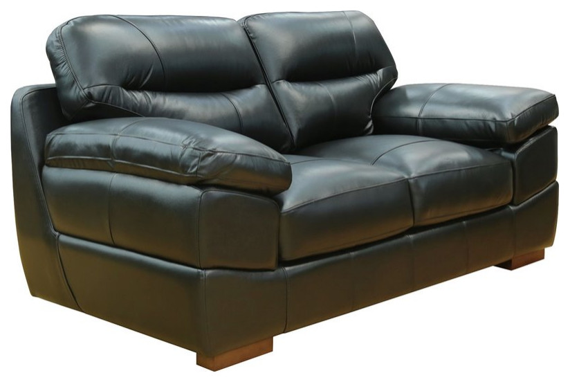 Sunset Trading Jayson 73 quotModern Top Grain Leather Loveseat in Black   Contemporary   Loveseats   by Homesquare  Houzz