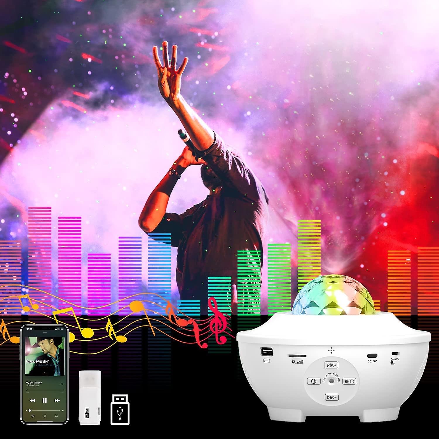 Galaxy Projector， Music Night Light With Bluetooth Speaker， Alexa and Google Assistant， Water Wave And Star Effects， Star Projector Galaxy Light For Bed