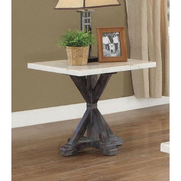 Transitional Style Coffee Table in White Marble and Weathered Espresso