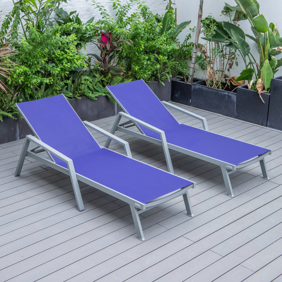 LeisureMod Marlin Lounge Chair With Armrests  Gray Frame  Set of 2  Navy Blue   Transitional   Outdoor Lounge Chairs   by Kolibri Decor  Houzz