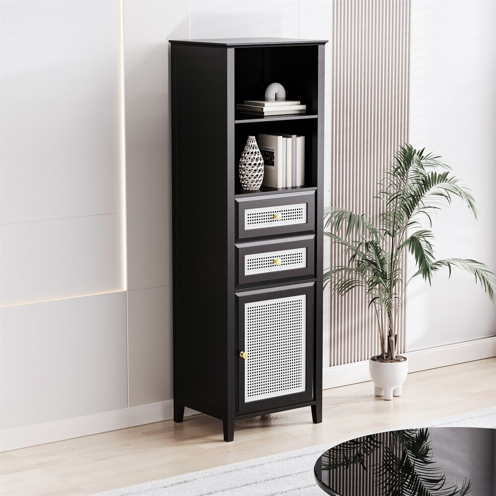 Tall Cabinet with Rattan Door Mid Century Modern Tower Cabinet Up to 63\