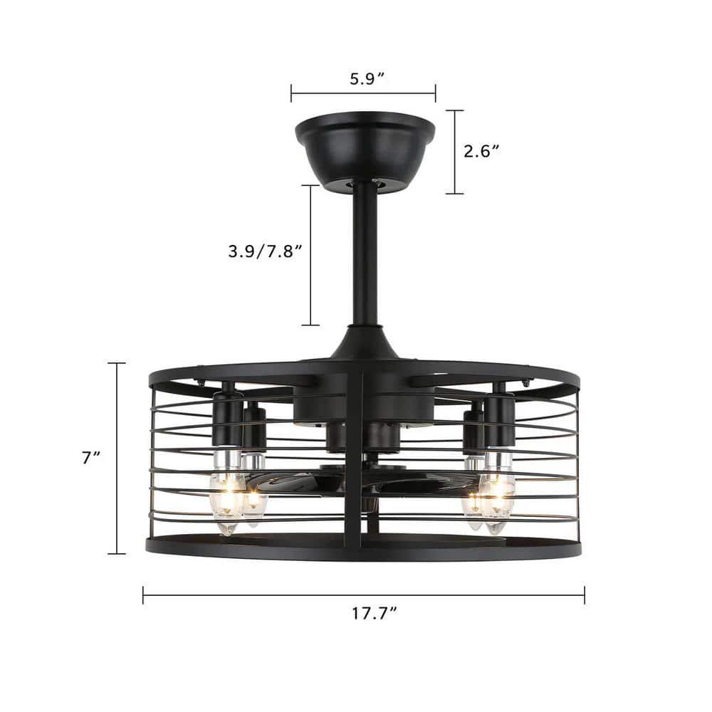 ANTOINE 17 in Black Ceiling Fan Caged Ceiling Fan Indoor with Lights and Remote Enclosed Ceiling Fan