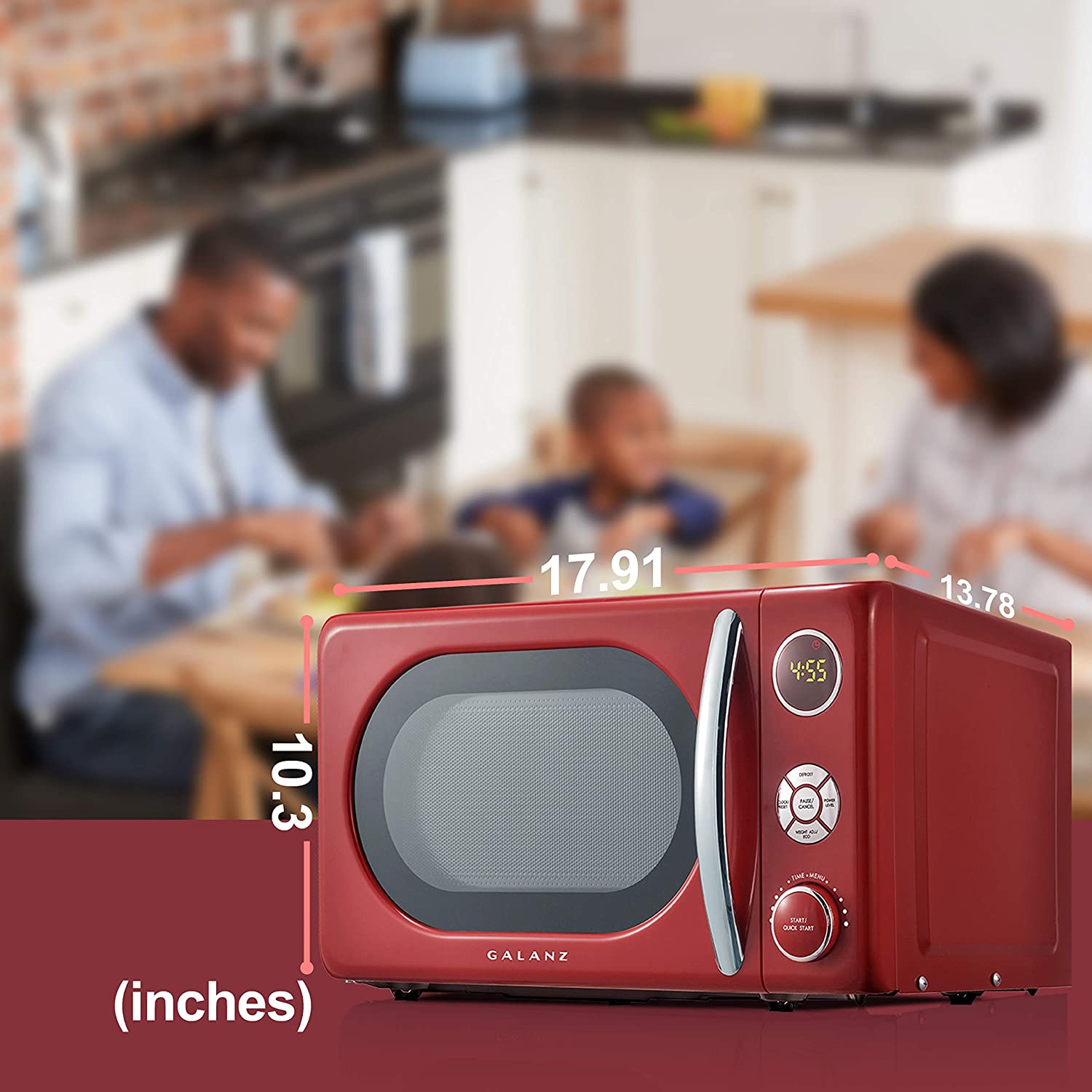 Galanz GLCMKA07RDR-07 Microwave Oven, LED Lighting, Pull Handle Design, Child Lock,Retro Red, 0.7 Cu.Ft