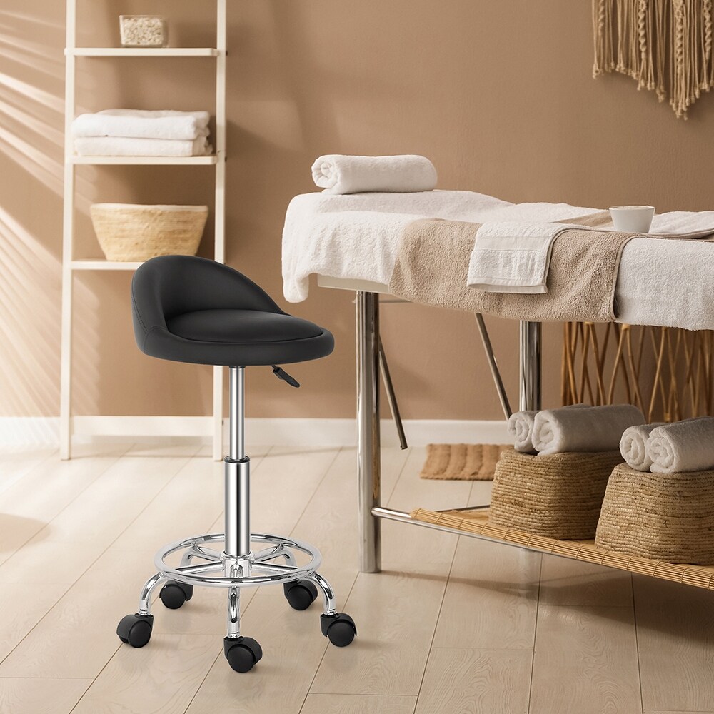 Semi PU leather Technician's Stool  Round Stool with Small Backrest