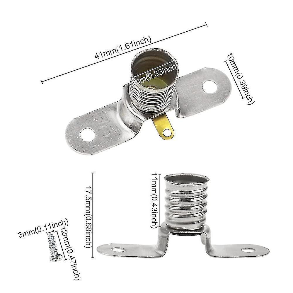 2023-12 Pack E10 Socket For Screw Light Bulbs 4 X 1.8 Cm Silver Metal - Led Lamps Socket Base