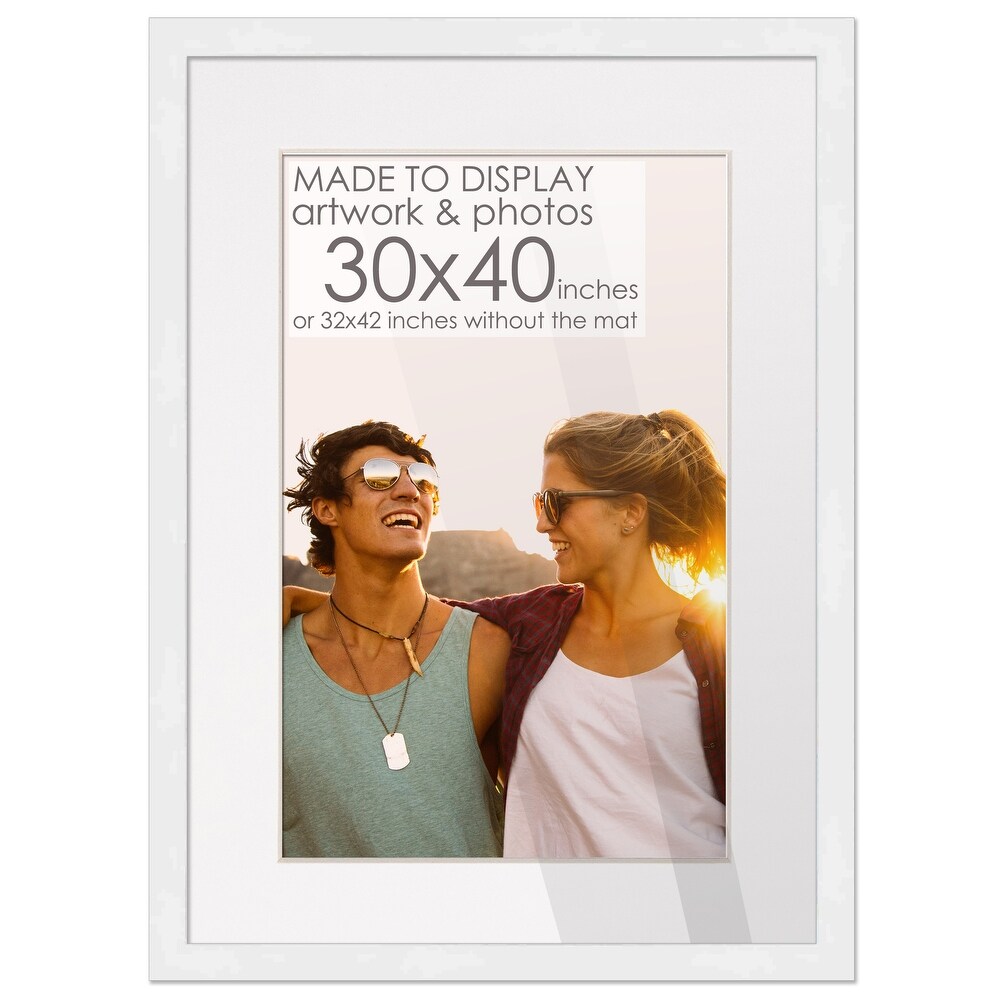 32x42 White Picture Frame with 29.5x39.5 White Mat Opening for 30x40