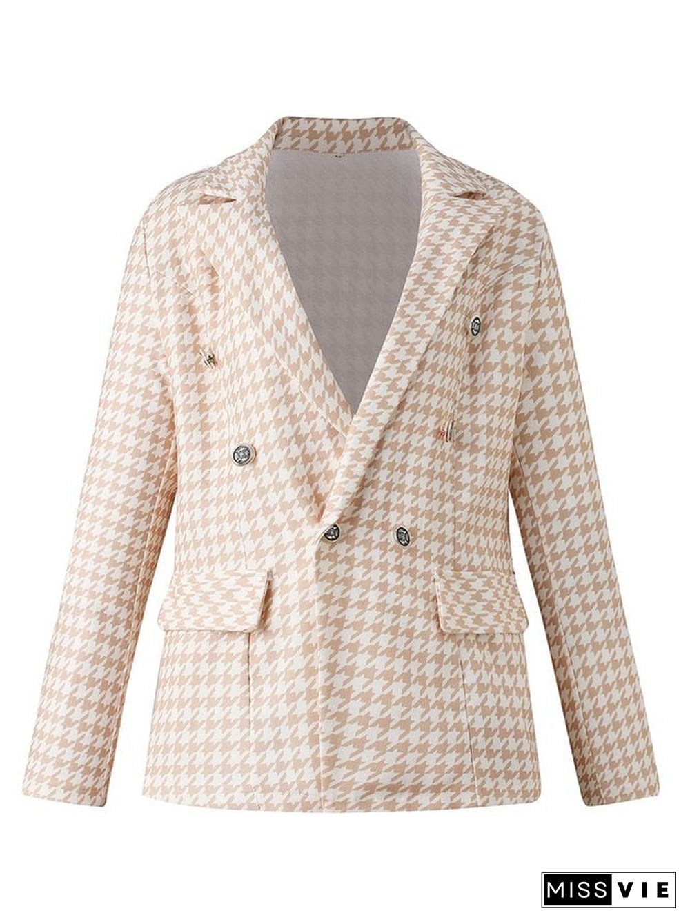 Hounds tooth Casual Blazers Light-colored suit hounds tooth plaid double-breasted jacket