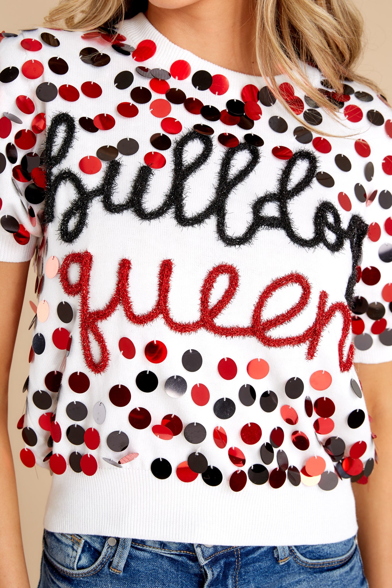 Black And Red Bulldog Queen Paillette Sweater