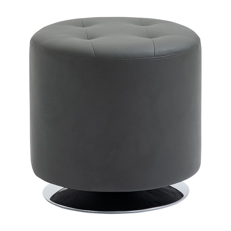 HOMCOM 360 degree Swivel Foot Stool Round PU Ottoman with Thick Sponge Padding and Solid Steel Base Grey