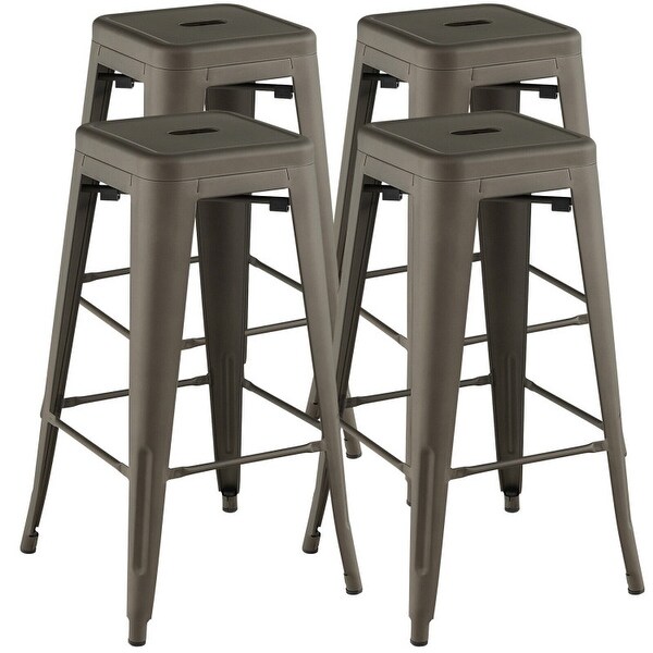 30 Inch Bar Stools Set of 4 with Square Seat and Handling Hole - 16.5