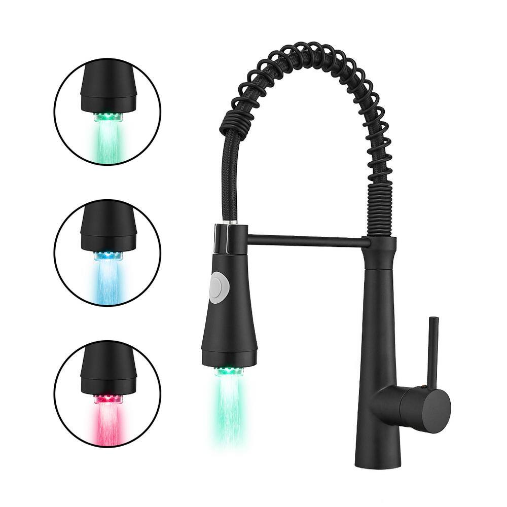 Boyel Living Stainless Steel Faucet Black Single-Handle Faucet Pull-Down Sprayer Kitchen Faucet BM289B-LED-45