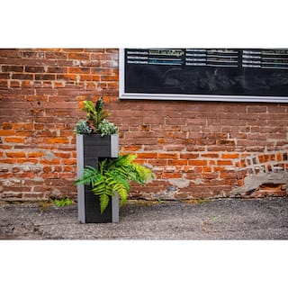 VITA Urbana 13quotL x 13quotW x 30quotH Vinyl Raised Pillar Planter Slate Gray VT17614 VT17614