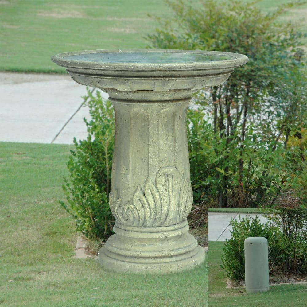 MPG 32.5 in. H. Aged Granite Cast Stone Fiberglass Royal Leaf Birdbath PF6284AG