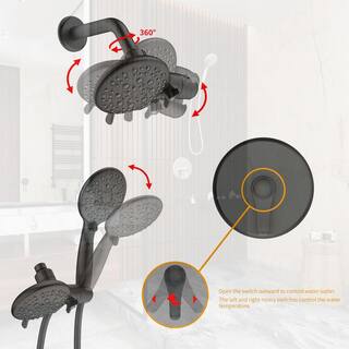 GIVING TREE 10-Spray Patterns 2 in 1 Shower Faucet Dual Shower Heads Handheld Shower Head Trim Kit in Matte Black XLHDFFSH0082