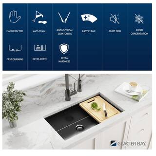 Glacier Bay 32 in. Gunmetal Black Stainless Steel Single Bowl Undermount Workstation Kitchen Sink with Black Spring Neck Faucet ACS3219A1-FW