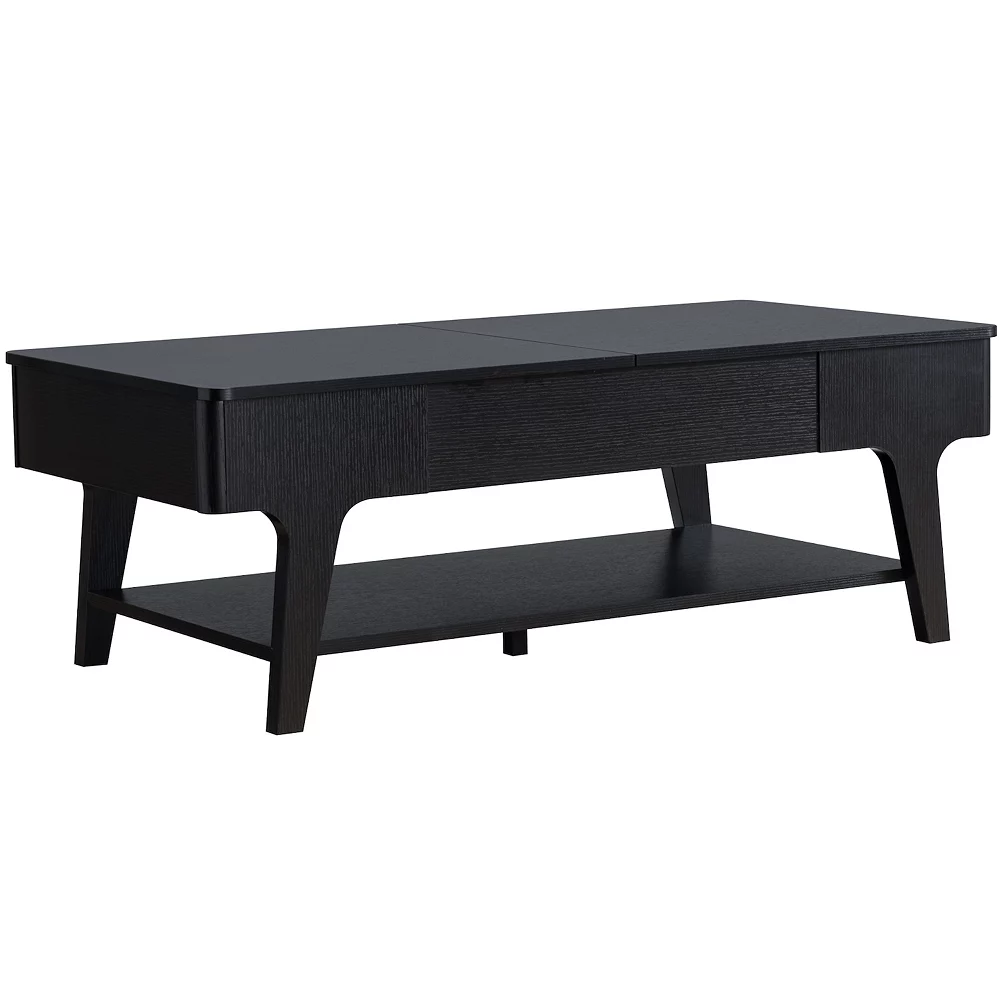 FC Design Black Coffee Table with Lift Top Table Top and Bottom Shelf