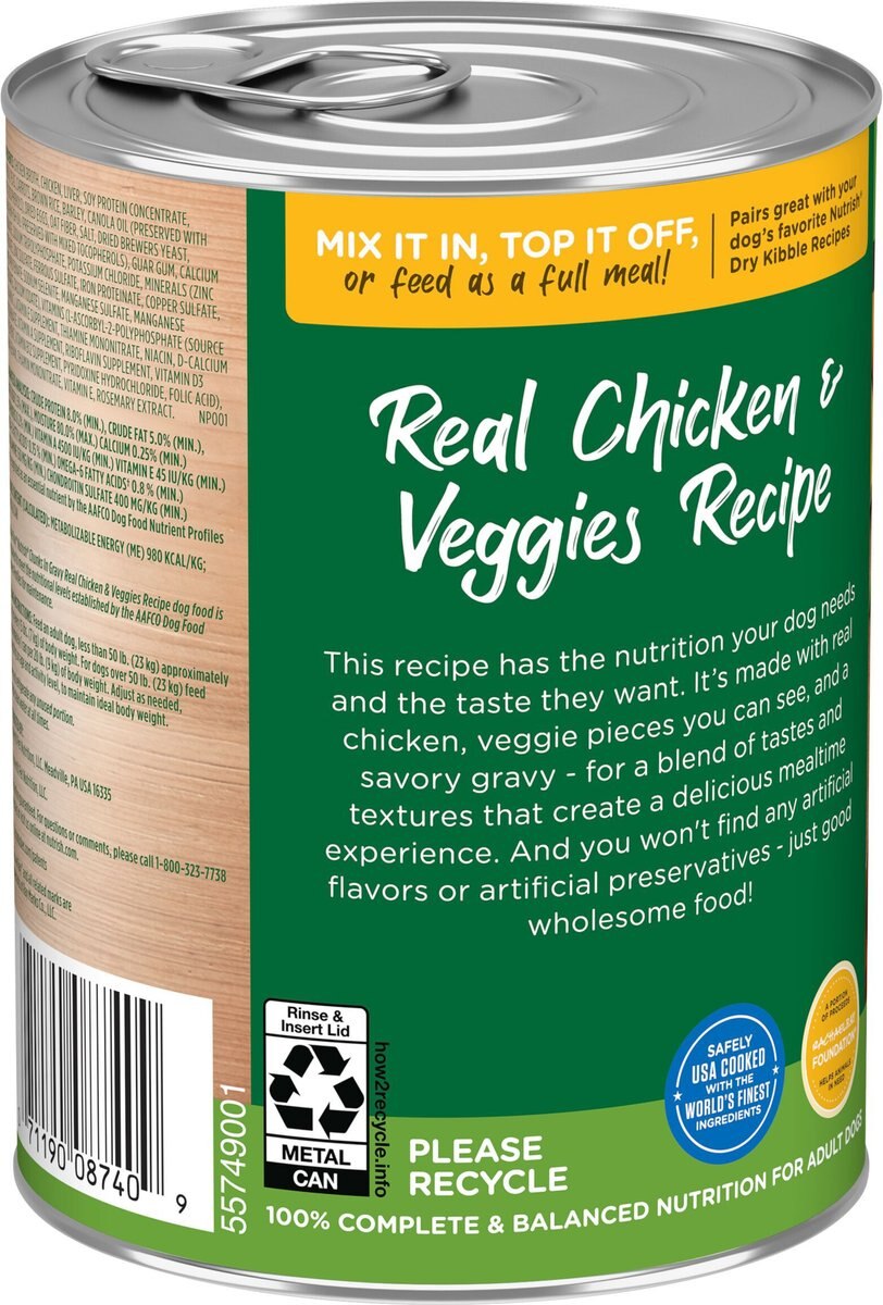 Rachael Ray Nutrish Chunks in Gravy Real Chicken and Veggies Dog Wet Food， 13-oz can， 12 count