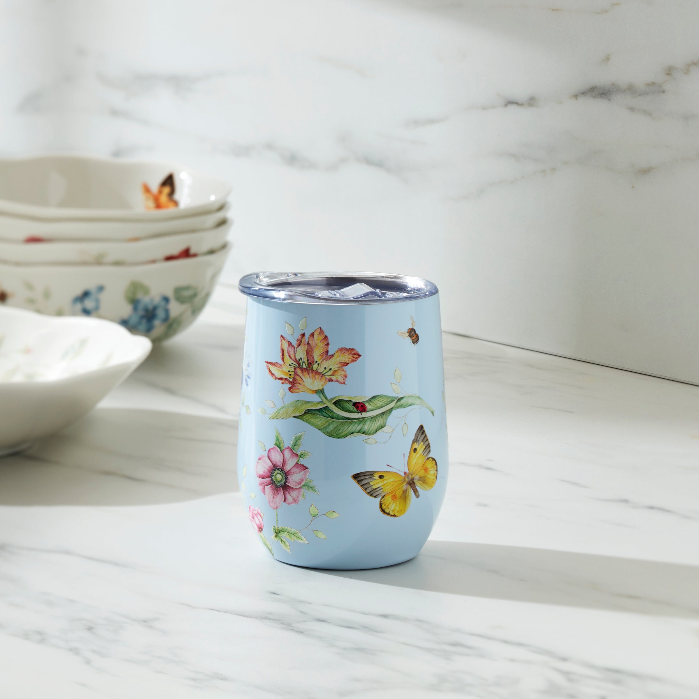 Butterfly Meadow Light Blue Stainless Wine Tumbler