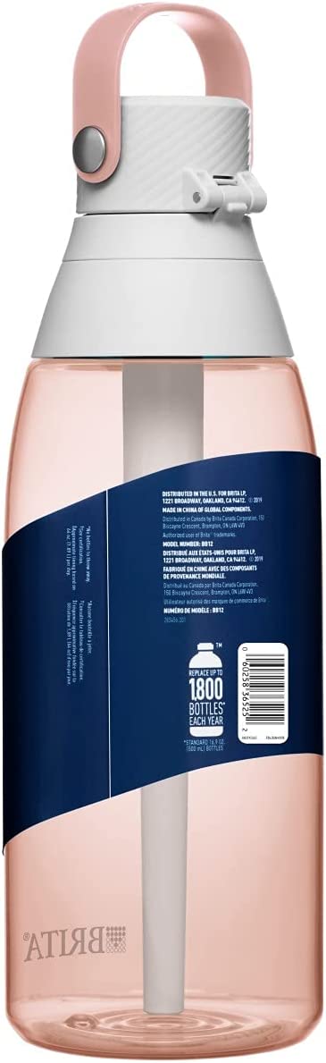 Brita 36oz Premium Water Bottle with Filter， BPA Free， Blush Pink