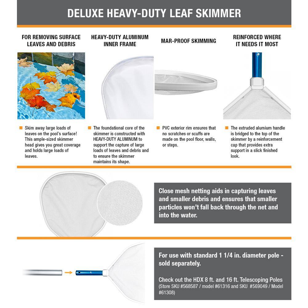 HDX Heavy-Duty Aluminum Leaf Skimmer for Swimming Pools and Spas 61291