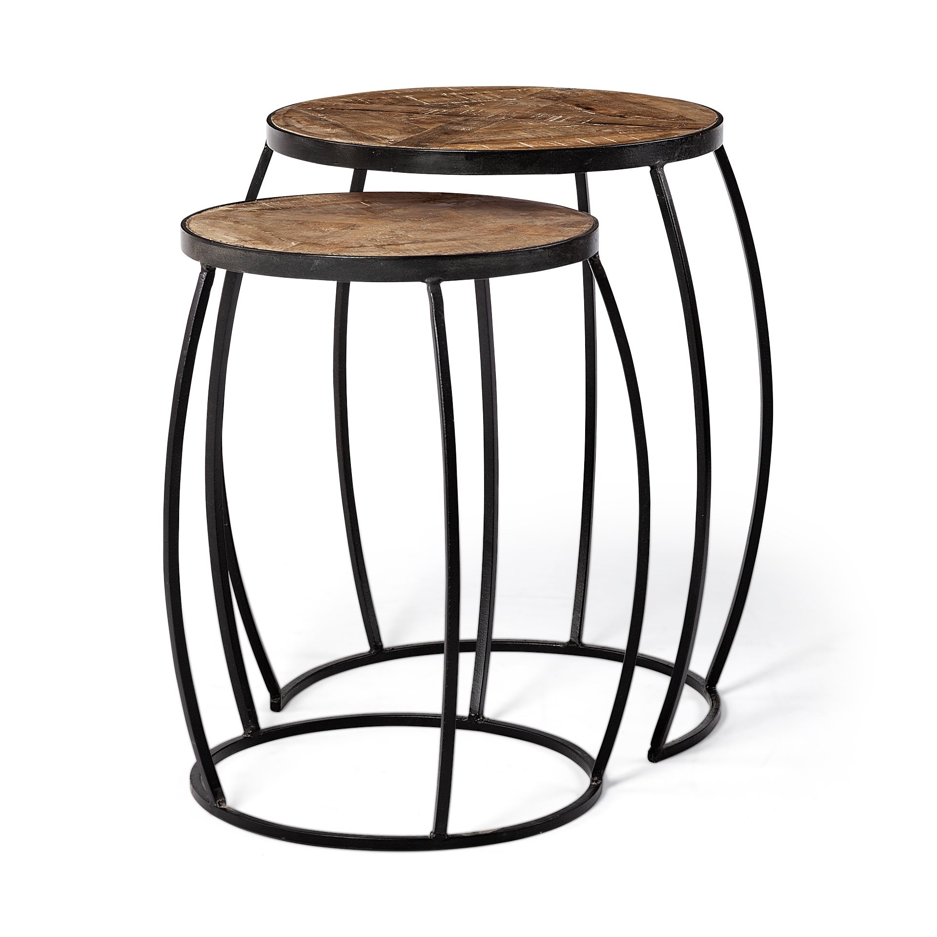 Clapp III 20 x 26 Set of Two Round Top Wooden and Black Metal Frame Nesting Accent Tables - 20.0L x 20.1W x 26.0H