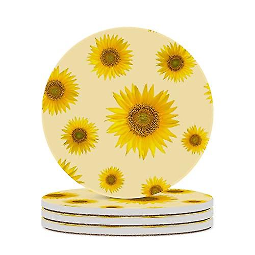 Round Drink Coasters 6 Pcs Big Bright Sunflowers Absorbent Ceramic Coaster With Cork Base For Coffee Cups Housewarming Gift For Home Decor