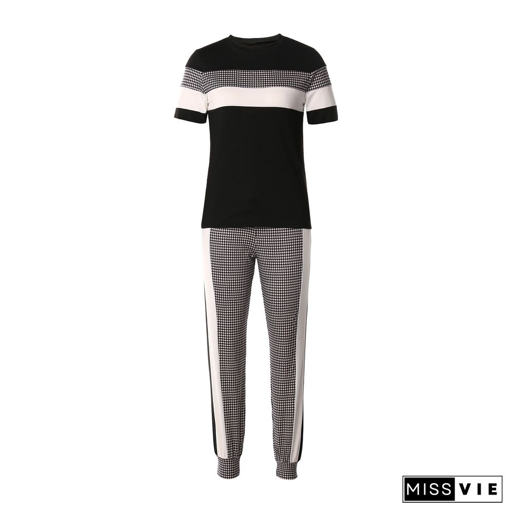 Ladies Striped Short Sleeve T Shirt Top And Drawstring Pants Set