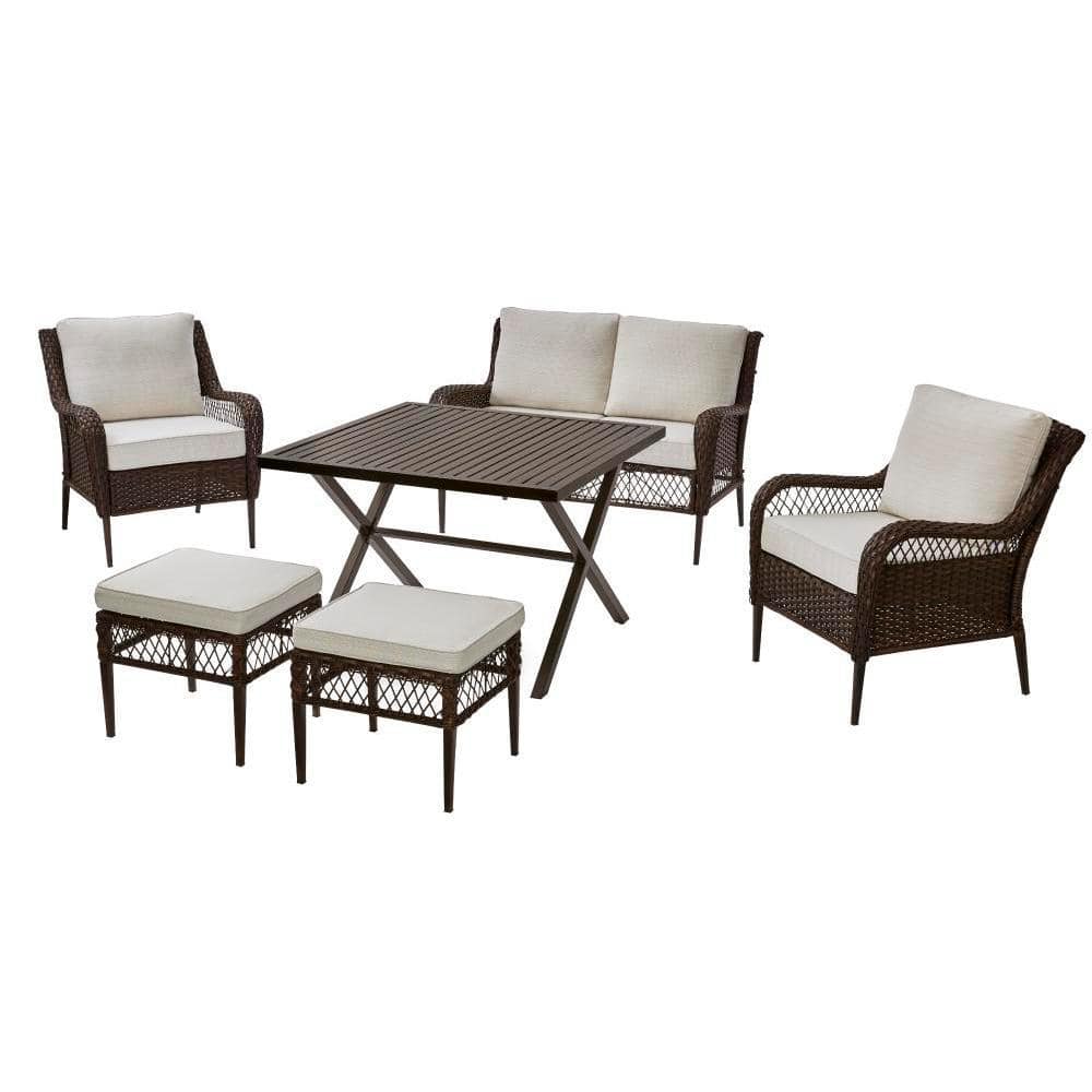 Hampton Bay Bayview 6-Piece Wicker Patio Conversation Set with Beige Cushions 65-18123