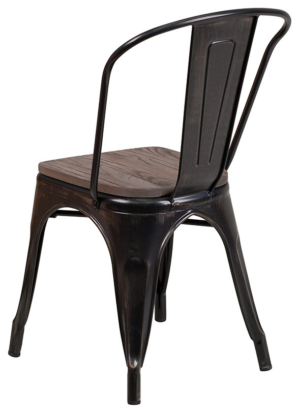 Metal Stackable Chair With Wood Seat   Industrial   Dining Chairs   by Homesquare  Houzz