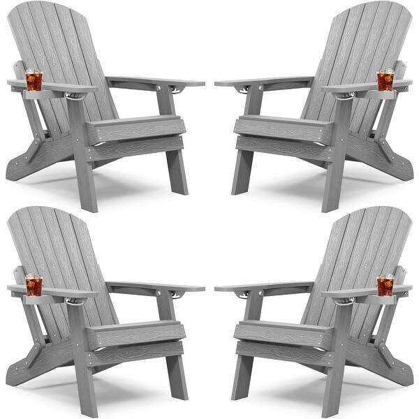 WINSOON Set of 4 Folding Adirondack Chair with 5Gear Adjustable Backrest and Retractable Ottoman