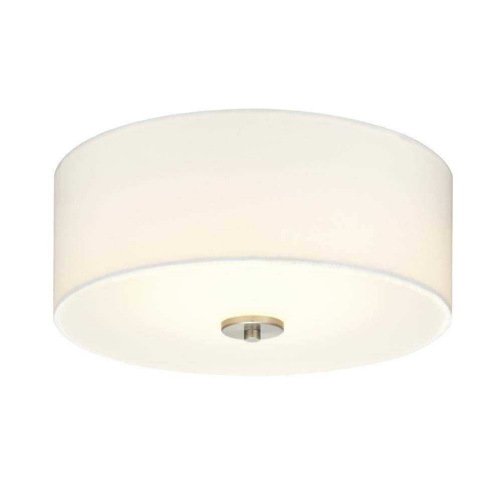 Progress Lighting Inspire Collection 13 in. Transitional Brushed Nickel LED Bedroom Drum Shade Ceiling Light with White Linen Shade P350126-009-30DI