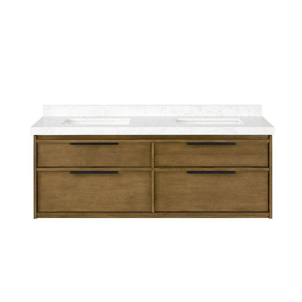 Home Decorators Collection Lyndon 60 in. W x 22 in. D x 22.68 in. H Bath Vanity in Almond Latte with White Cultured Marble Top HDVB6001