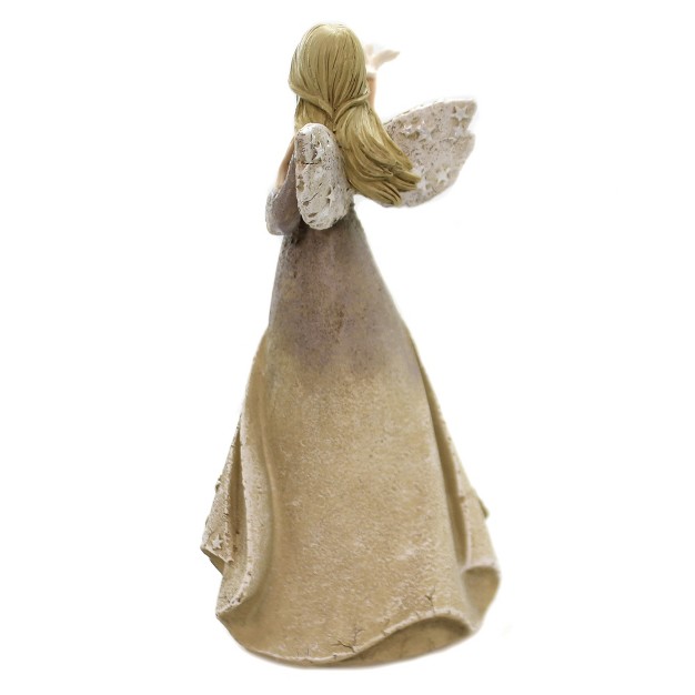 Figurine Angel With Dove In Hand One Figurine 8 75 Inches Bereavment Sympathy Caring 12571 Polyresin Off white